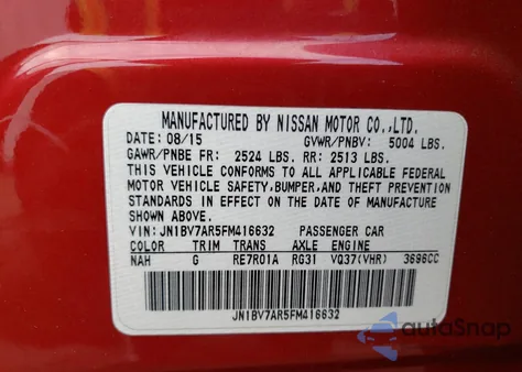 2015 Infiniti Q50 Base z USA, uszkodzony, nr VIN JN1BV7AR5FM416632